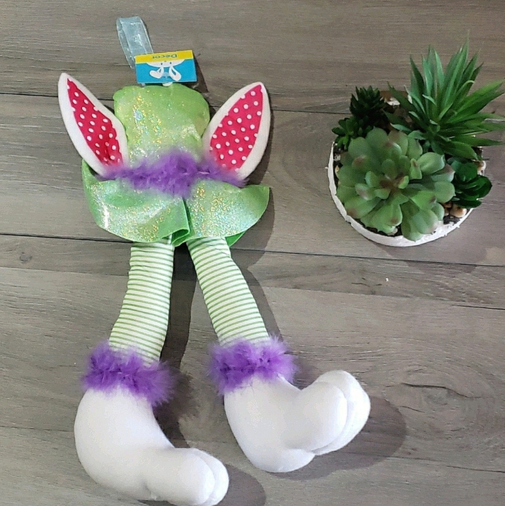 Easter bunny legs door wreath decor green purple